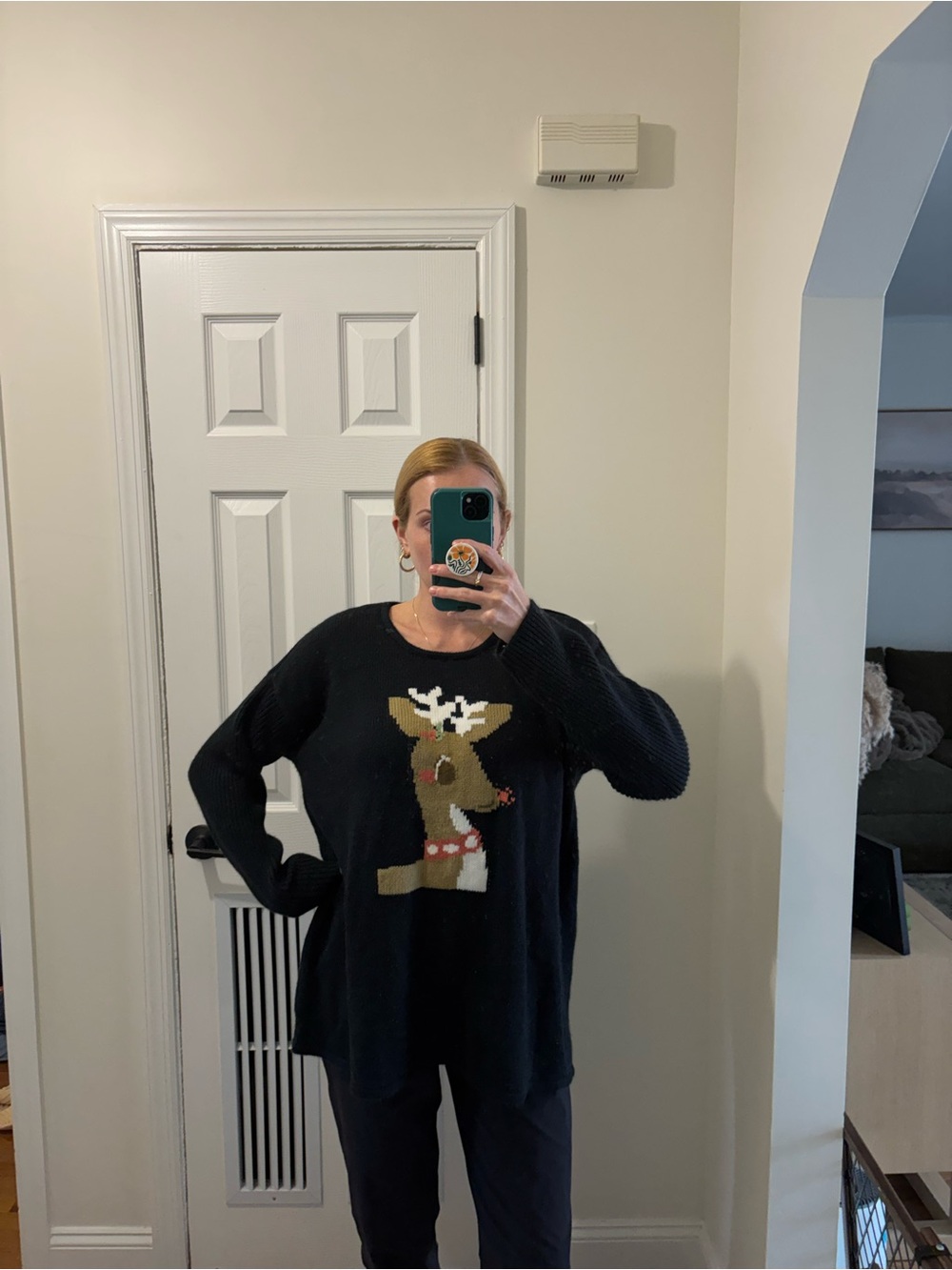 Woman within Christmas reindeer crewneck sweater size large